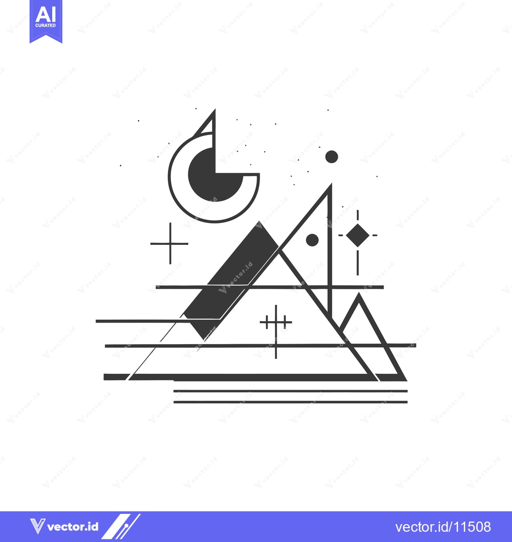 Premium Vector of Abstract Geometric Mountain Landscape with Circles and Lines