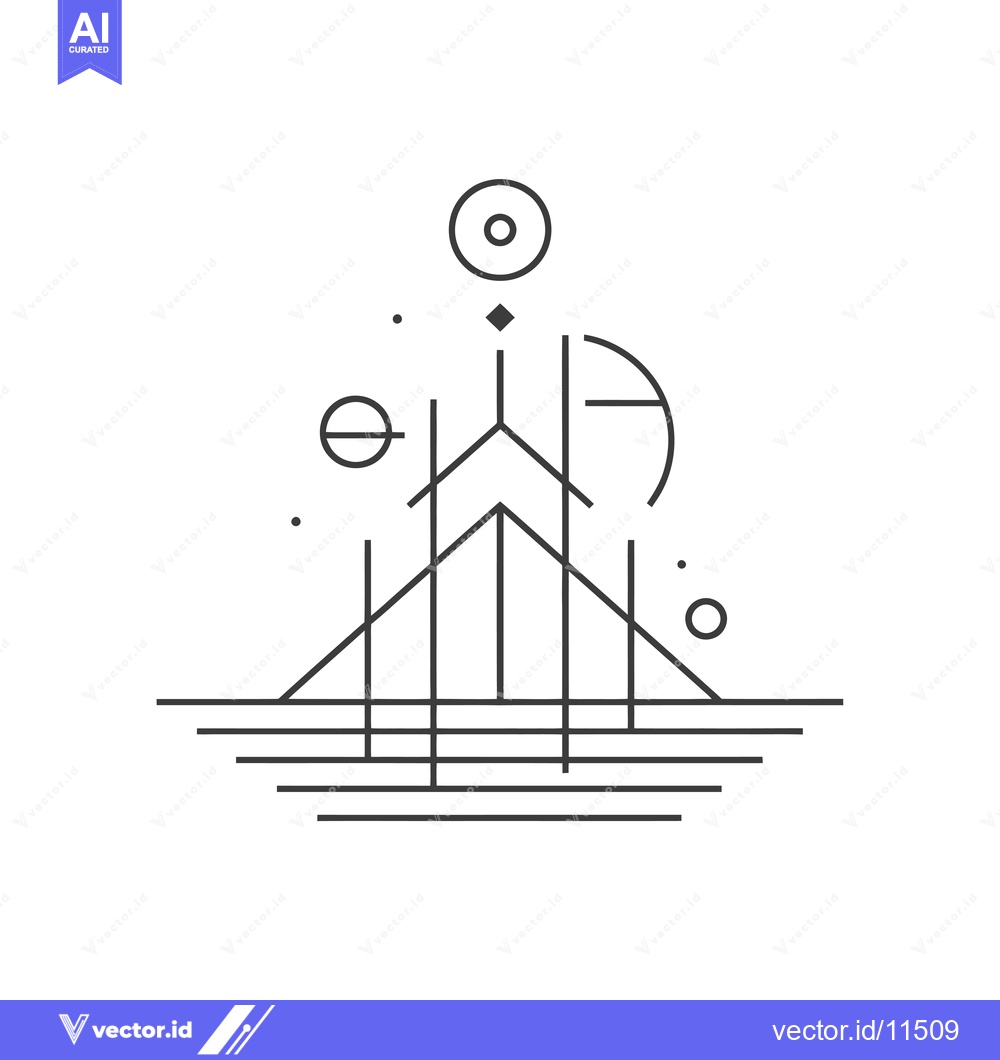 Premium Vector dari Abstract Geometric Mountain Landscape with Circular and Linear Element