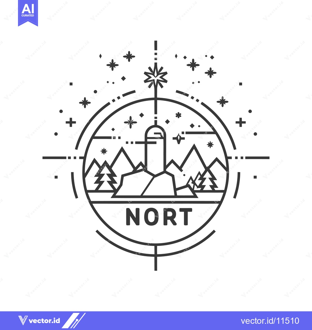 Premium Vector of Abstract Geometric Mountain Landscape with Stars and "Nort" Text