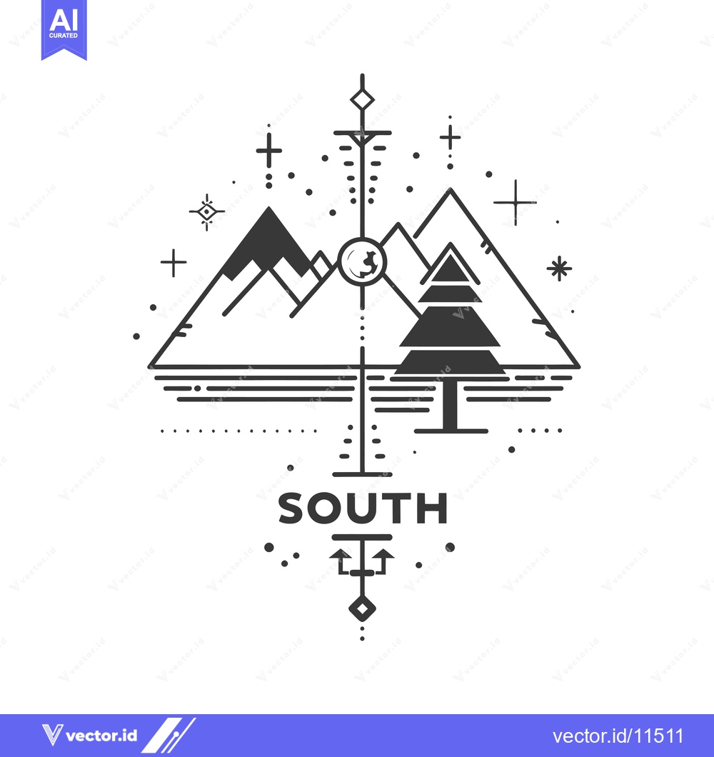 Premium Vector dari Abstract Geometric Mountain Landscape with Tree and Compass Symbol