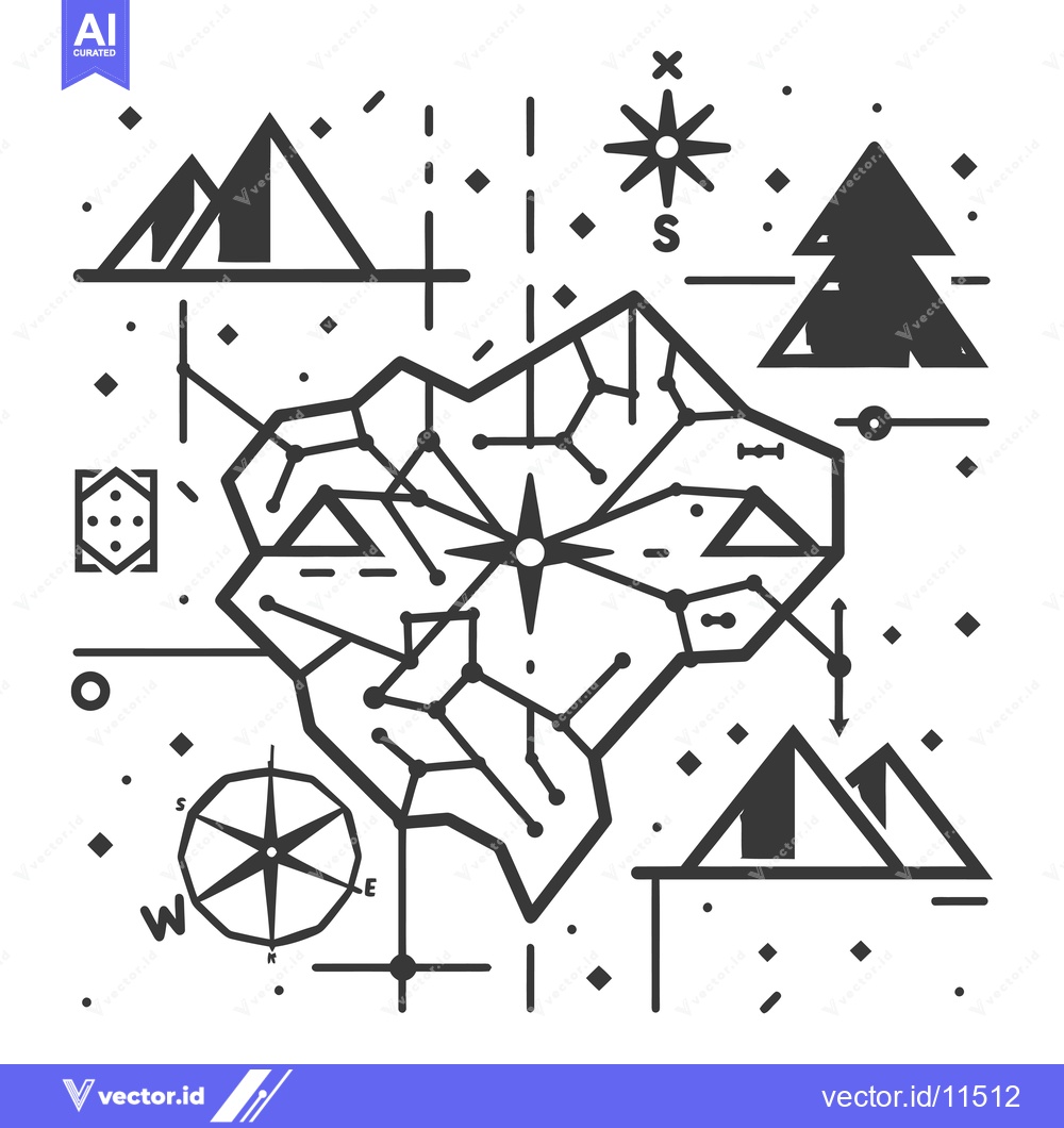 Premium Vector dari Abstract Geometric Mountain Range with Compass and Navigation Symbols