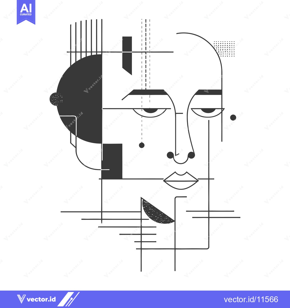 Premium Vector dari Abstract Geometric Portrait with Black and White Lines and Shapes