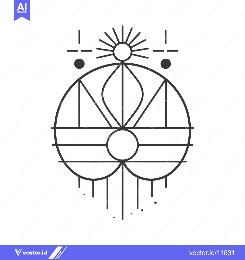 Premium Vector of Abstract Geometric Symbol with Sun, Circles, and Lines