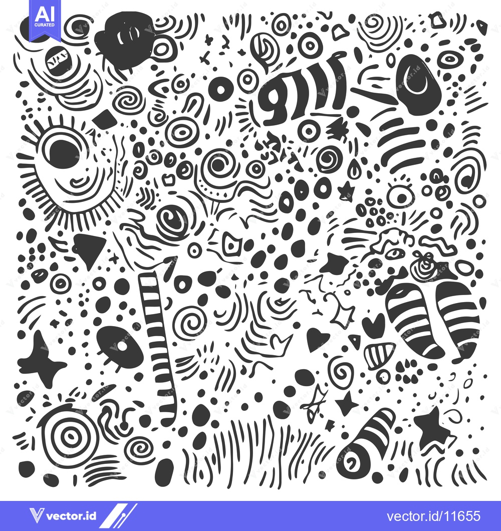 Premium Vector dari Abstract Hand-Drawn Black and White Pattern with Various Shapes and Li