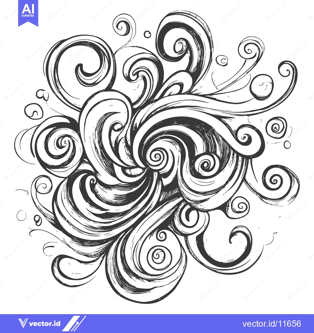 Premium Vector dari Abstract Hand-Drawn Black and White Swirling Design