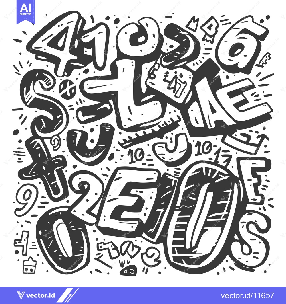 Premium Vector dari Abstract Hand-Drawn Design Featuring Numbers and Geometric Shapes