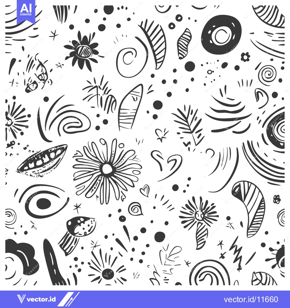 Premium Vector dari Abstract Hand-Drawn Pattern with Floral and Geometric Elements
