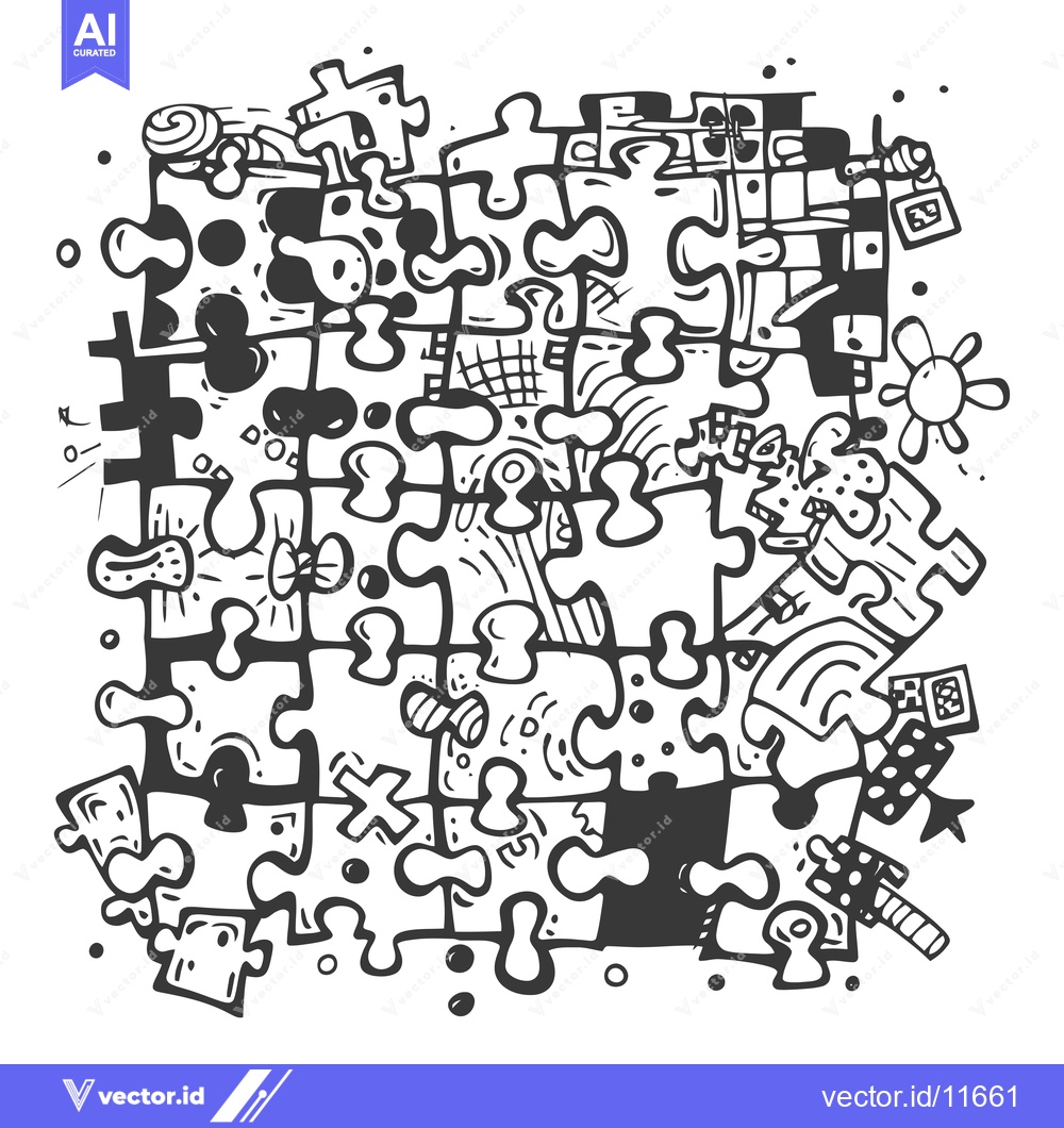 Premium Vector dari Abstract Hand-Drawn Puzzle with Doodle Elements
