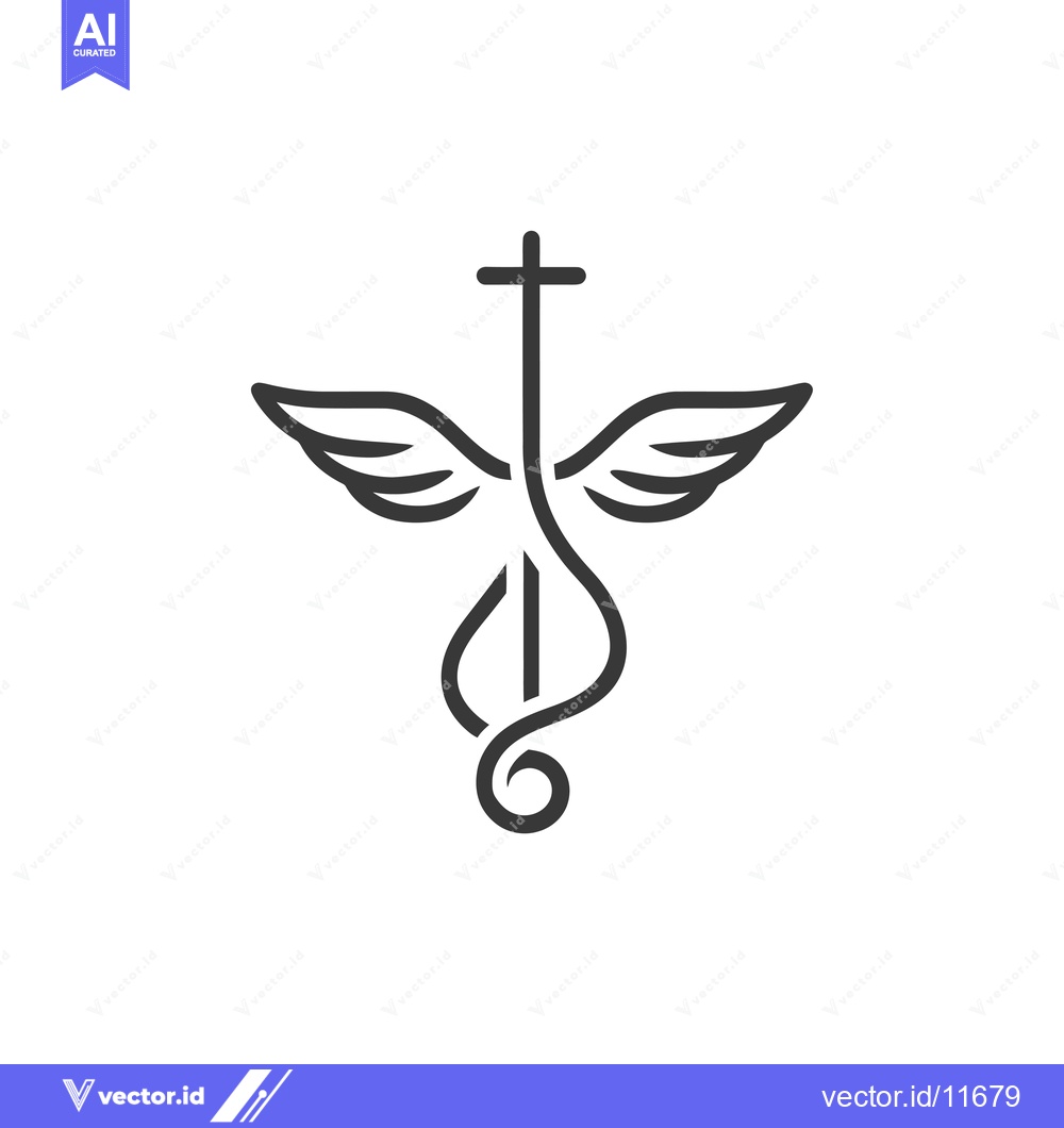 Premium Vector dari Abstract Icon of a Cross with Wings and a Music Note