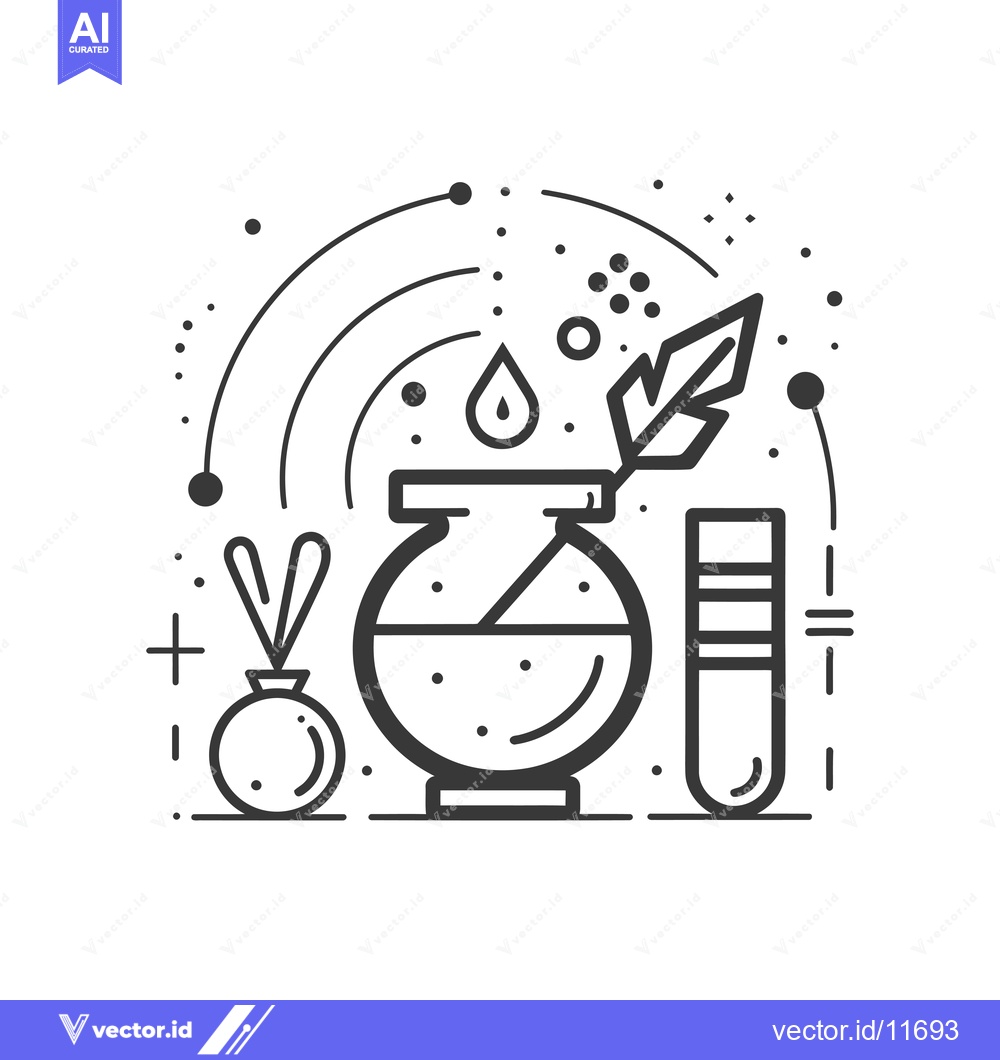 Premium Vector of Abstract Illustration of a Beaker, Test Tube, and Plant with a Droplet
