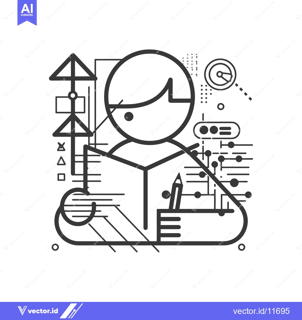 Premium Vector dari Abstract Illustration of a Person with a Pencil and Geometric Shapes