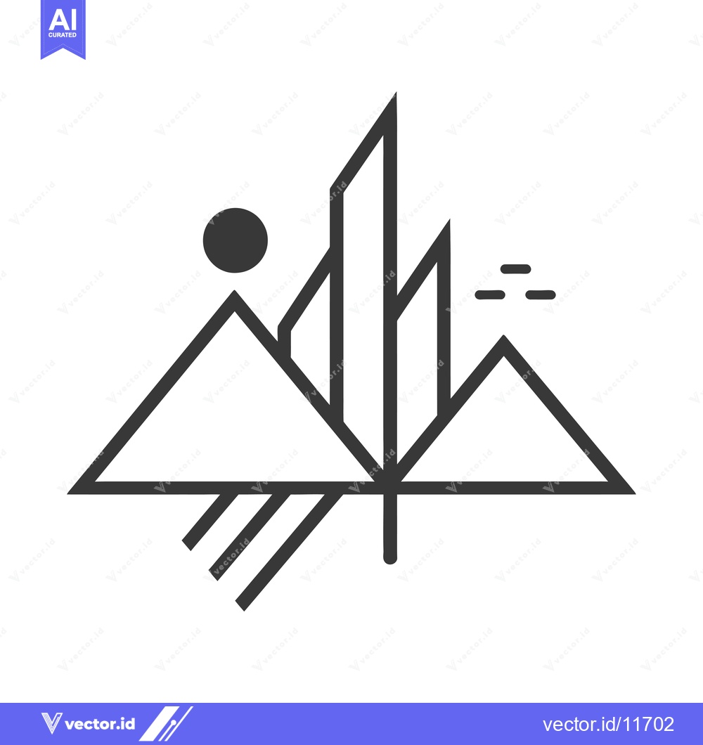 Premium Vector of Abstract Illustration of Cityscape with Sun and Mountains