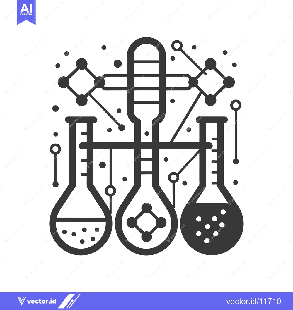 Premium Vector dari Abstract Illustration of Three Beakers and Molecular Structure