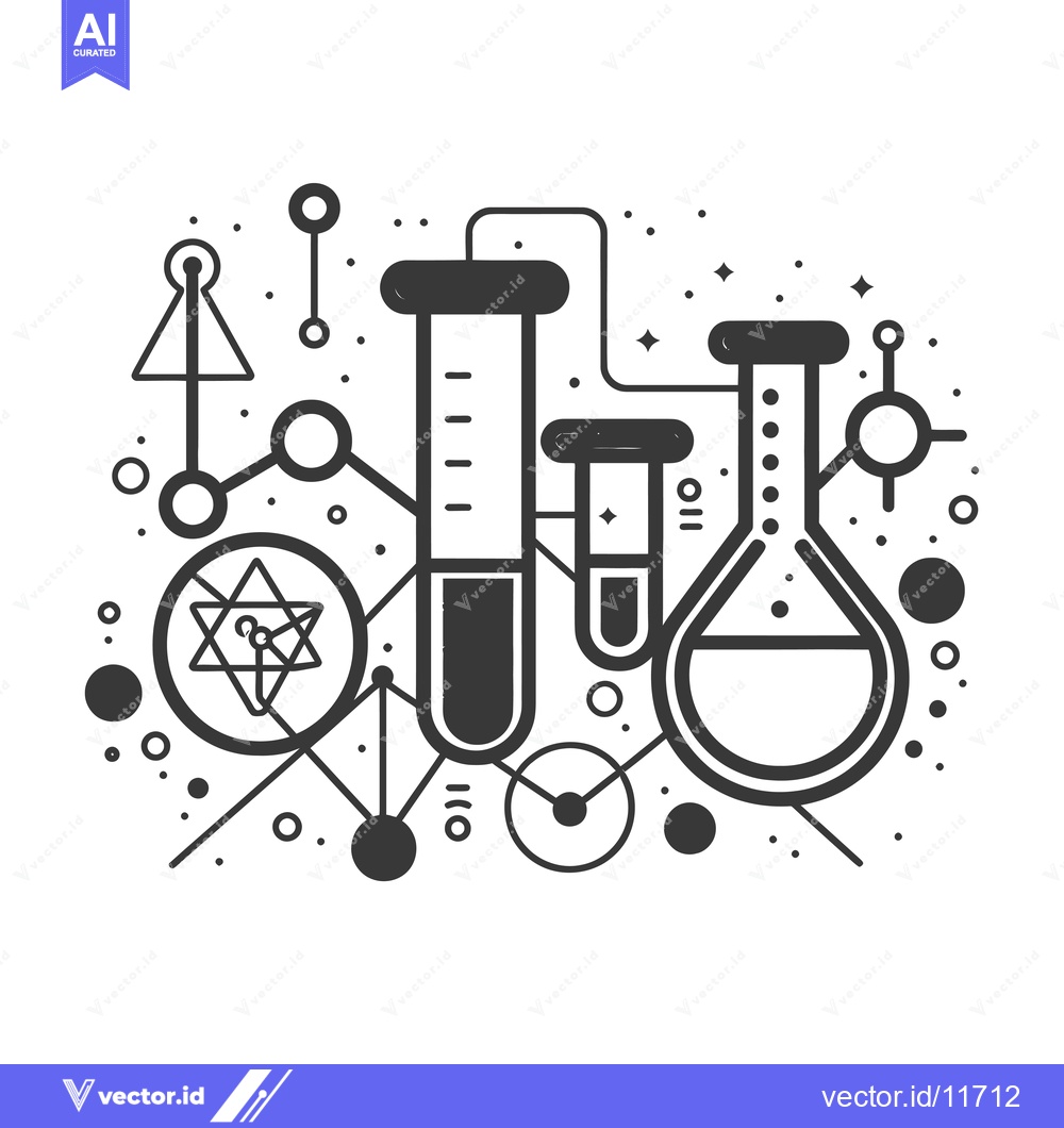 Premium Vector dari Abstract illustration with laboratory glassware and geometric shapes