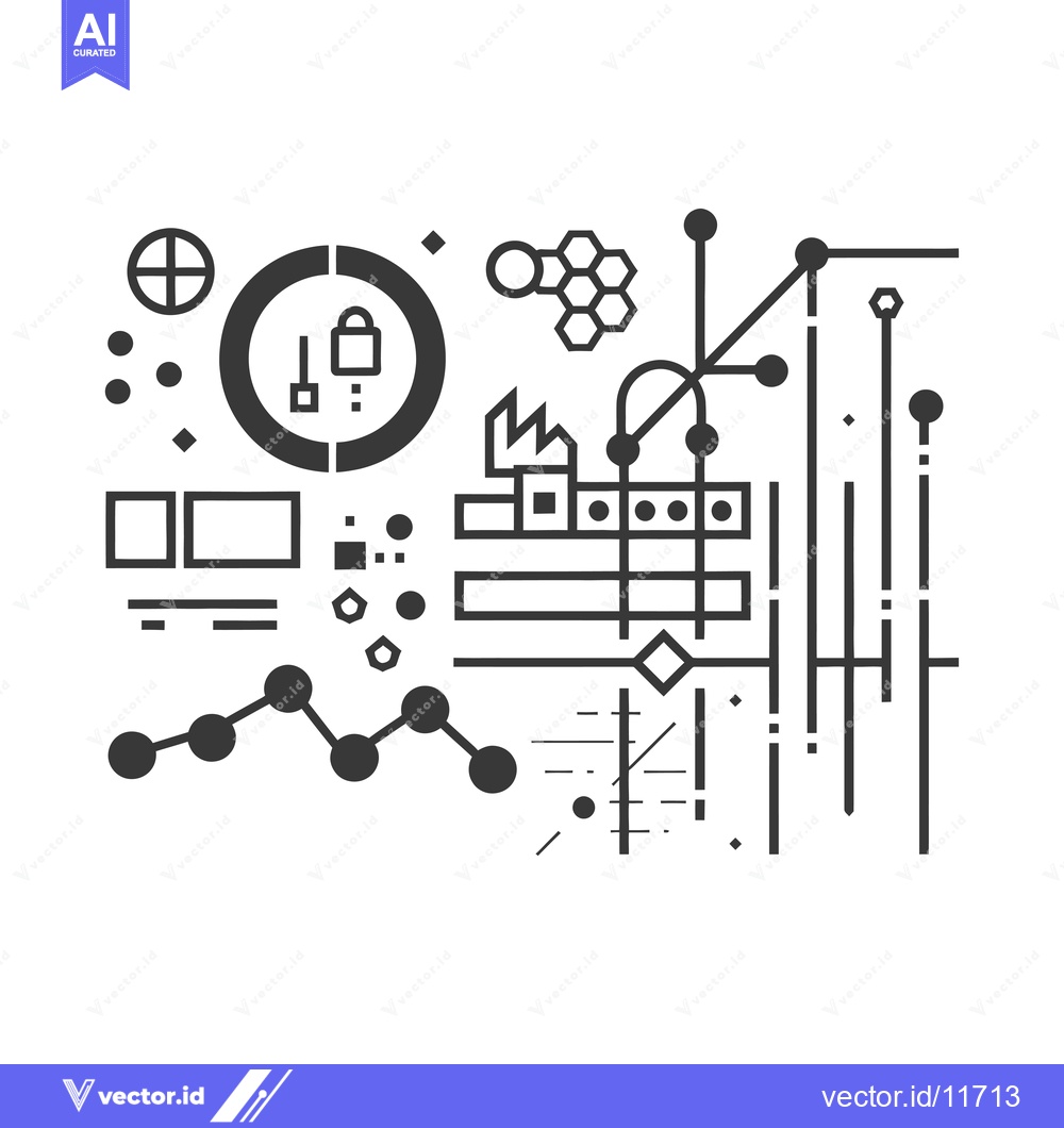 Premium Vector dari Abstract Industrial Network with Security and Data Analysis Elements
