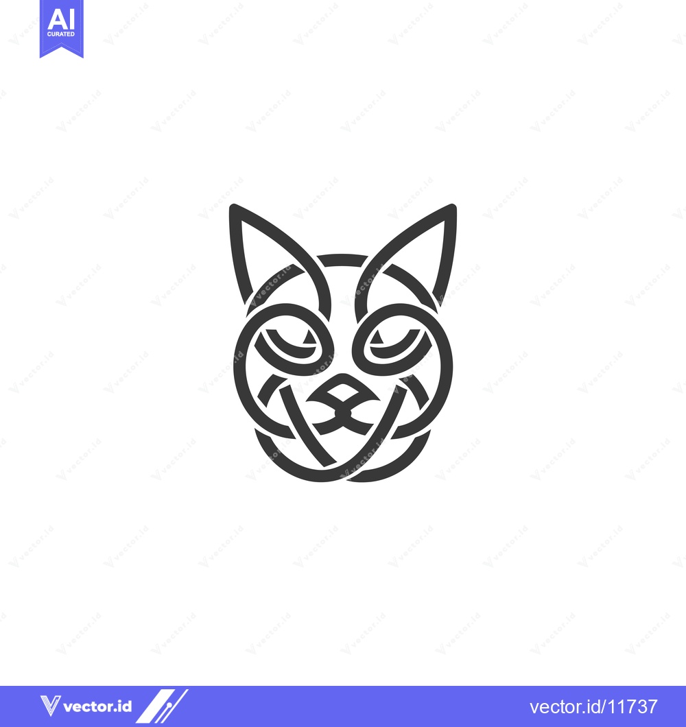 Premium Vector of Abstract Line Art Cat Head Illustration