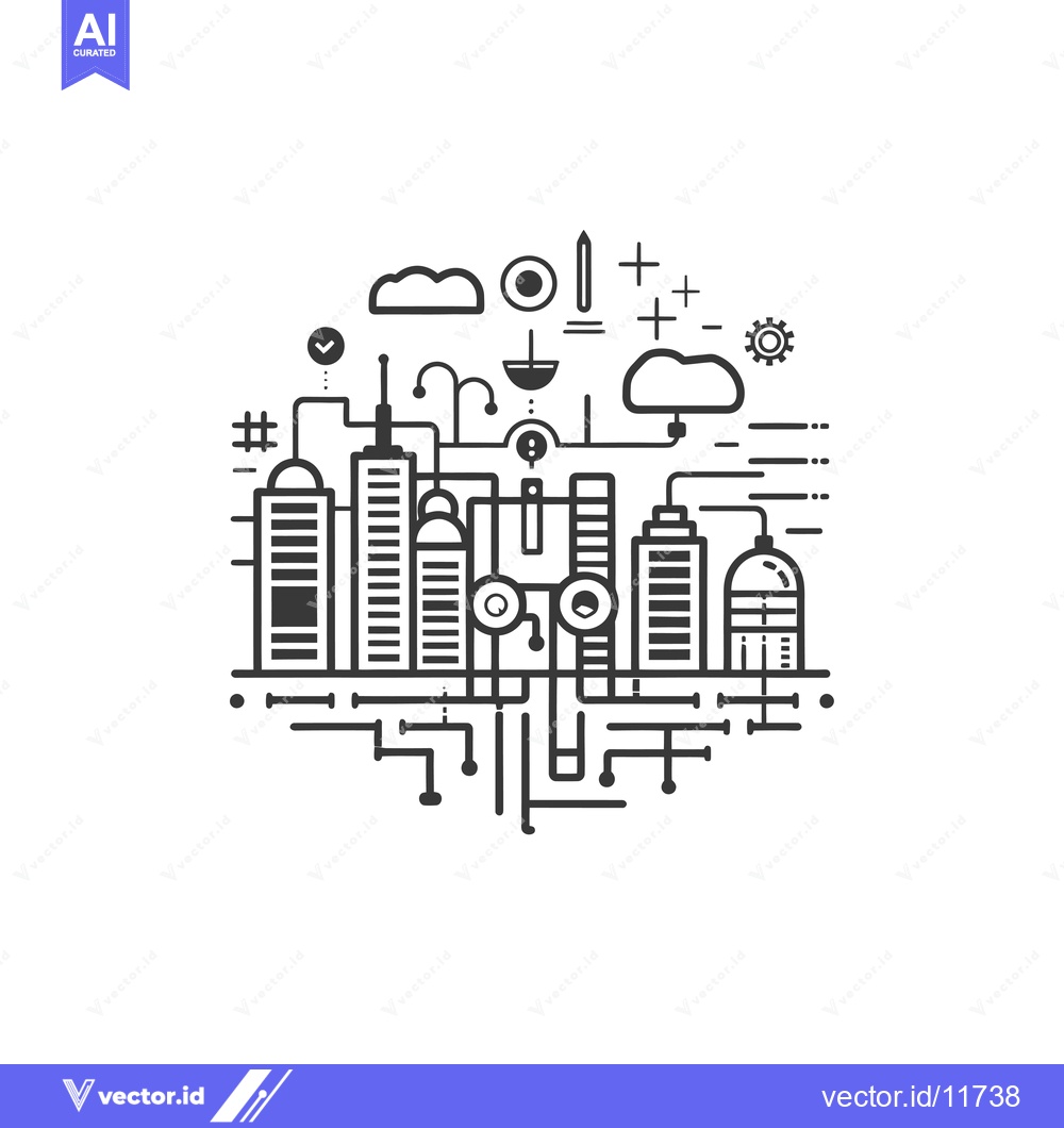 Premium Vector of Abstract Line Art Cityscape with Technology Connections