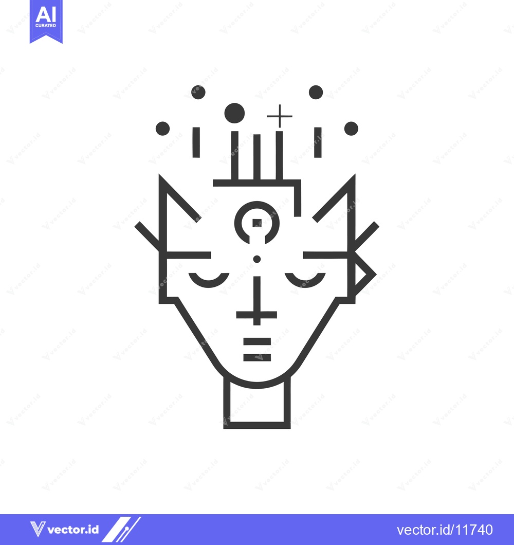 Premium Vector dari Abstract Line Art Depicting a Face with a Third Eye and Symbols