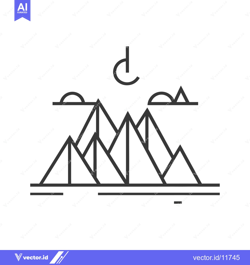 Premium Vector of Abstract Line Art Depicting Mountains Under a Crescent Moon