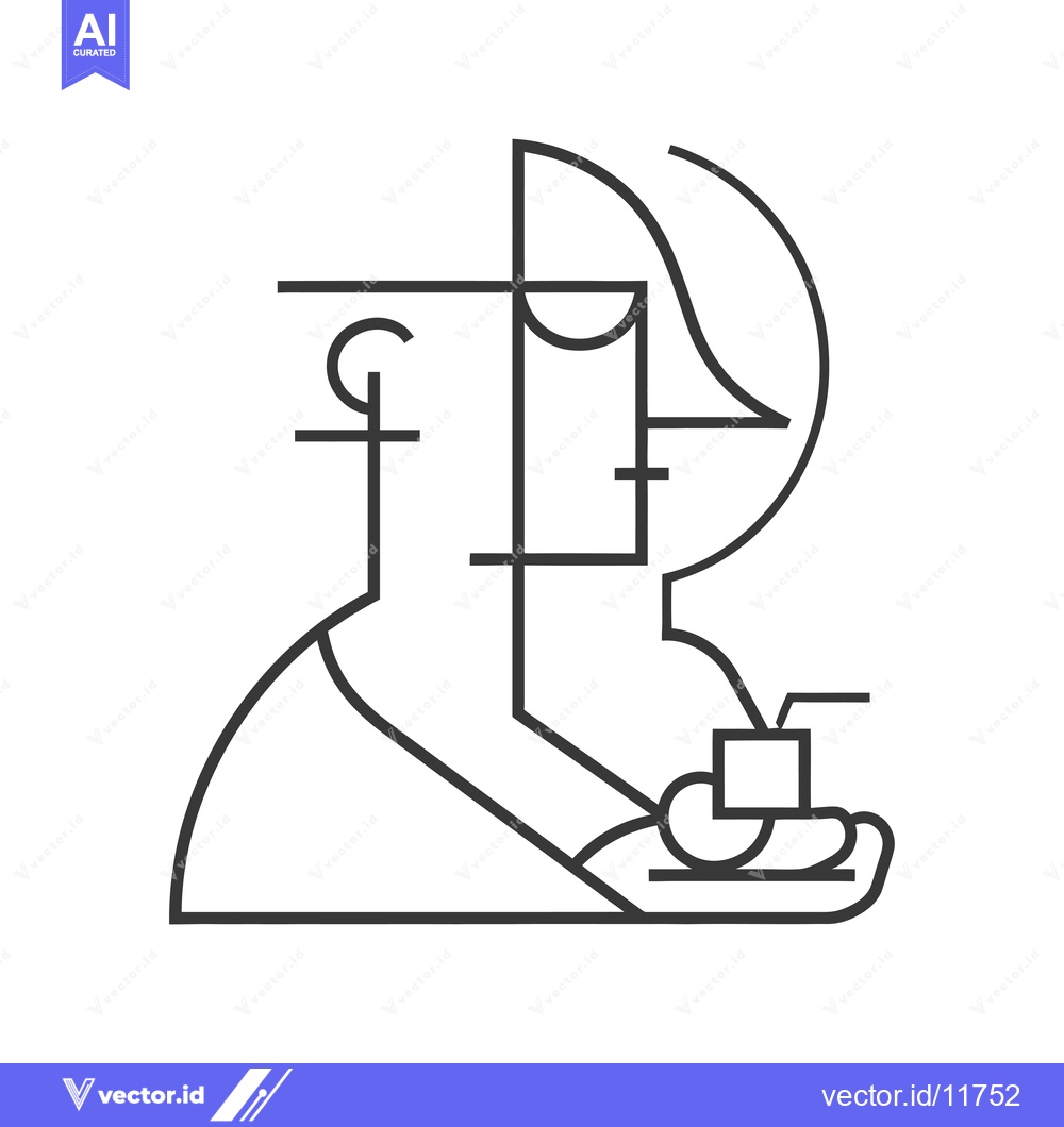 Premium Vector of Abstract Line Art Depiction of a Person Holding a Cup with a Straw
