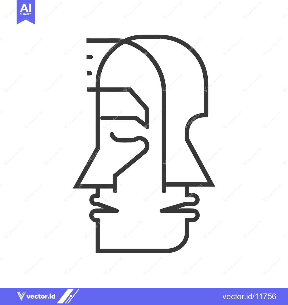 Premium Vector of Abstract Line Art Depiction of Two Intertwined Human Profiles