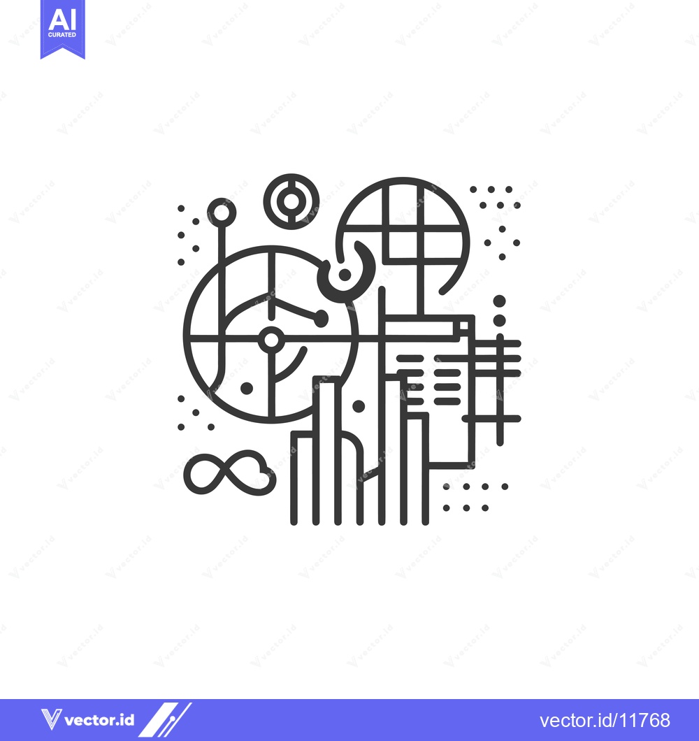 Premium Vector dari Abstract line art design with circles, infinity symbol, and bar graphs