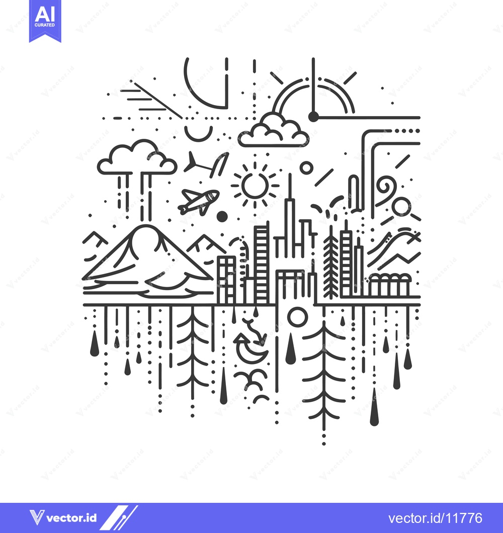 Premium Vector dari Abstract Line Art Illustration Depicting Nature, Cityscape, and the Sk