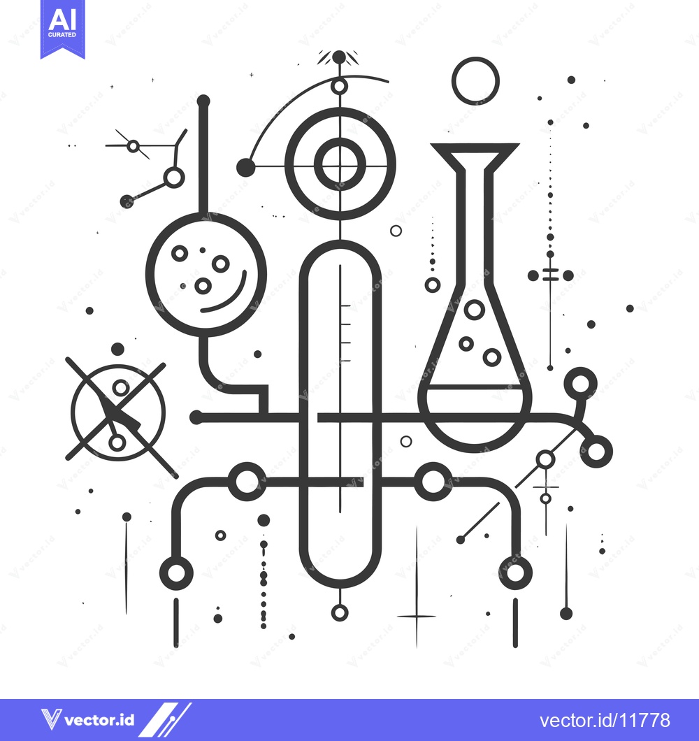 Premium Vector of Abstract Line Art Illustration of a Beaker and Other Laboratory Equipm