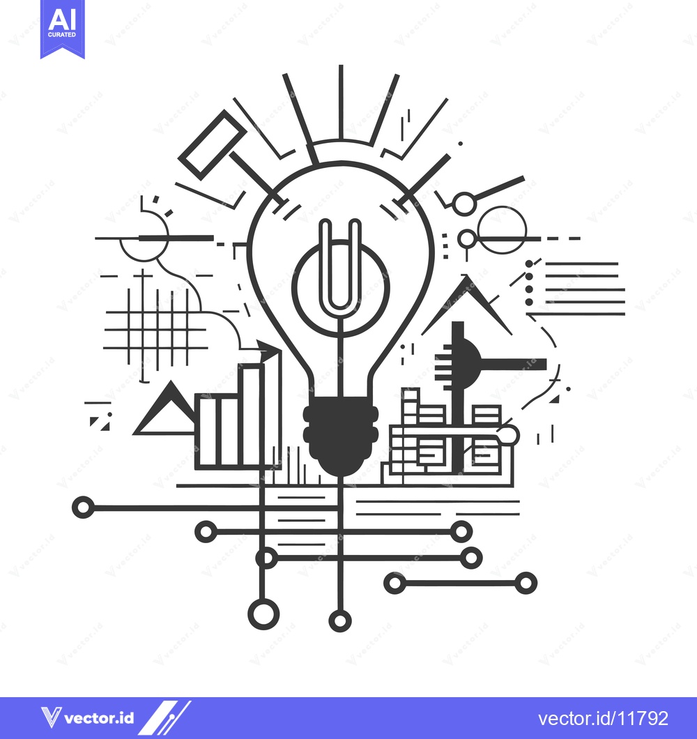 Premium Vector of Abstract Line Art Illustration of a Lightbulb with Geometric Shapes