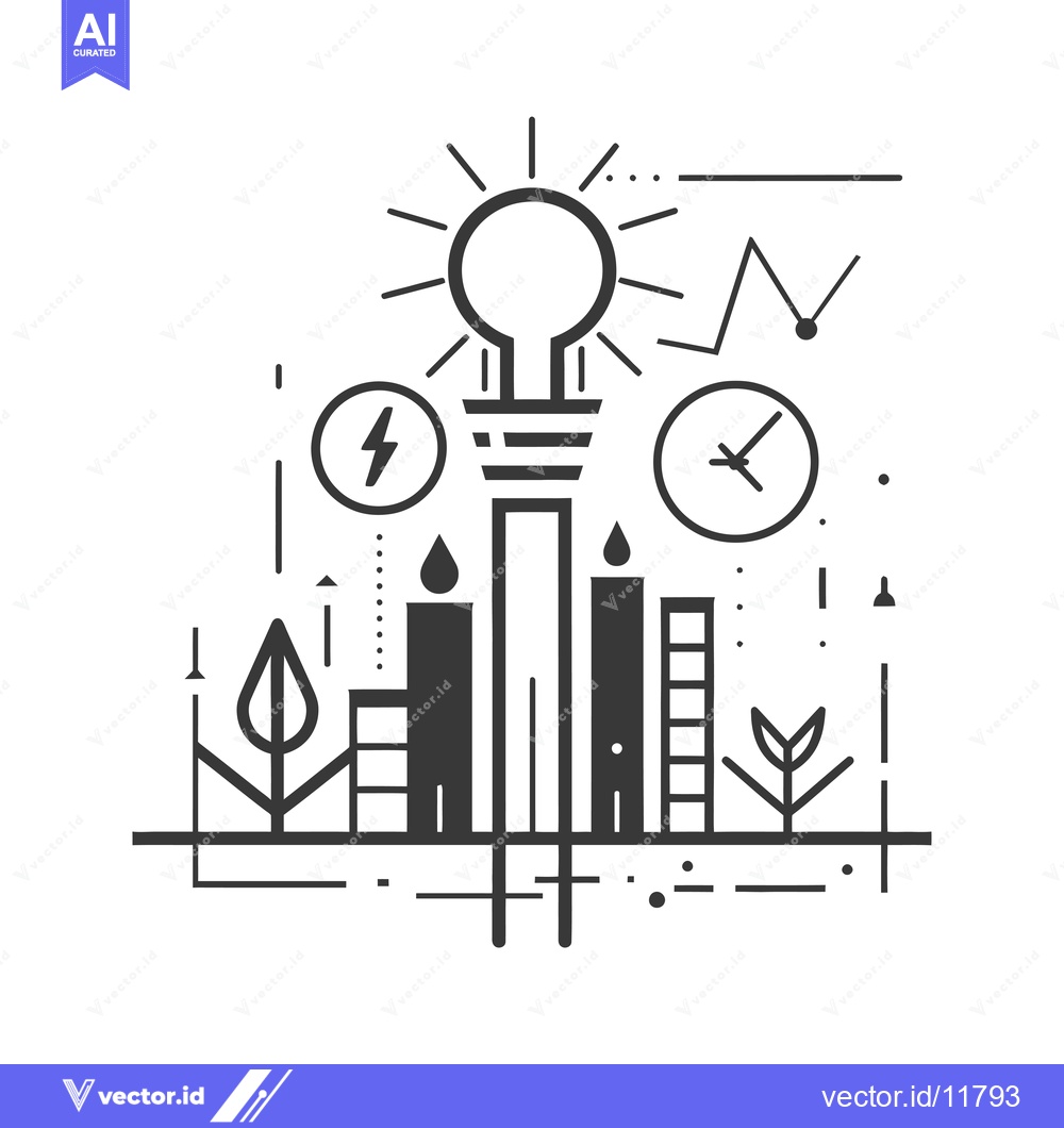 Premium Vector dari Abstract Line Art Illustration of a Lightbulb with Growth and Time Ele
