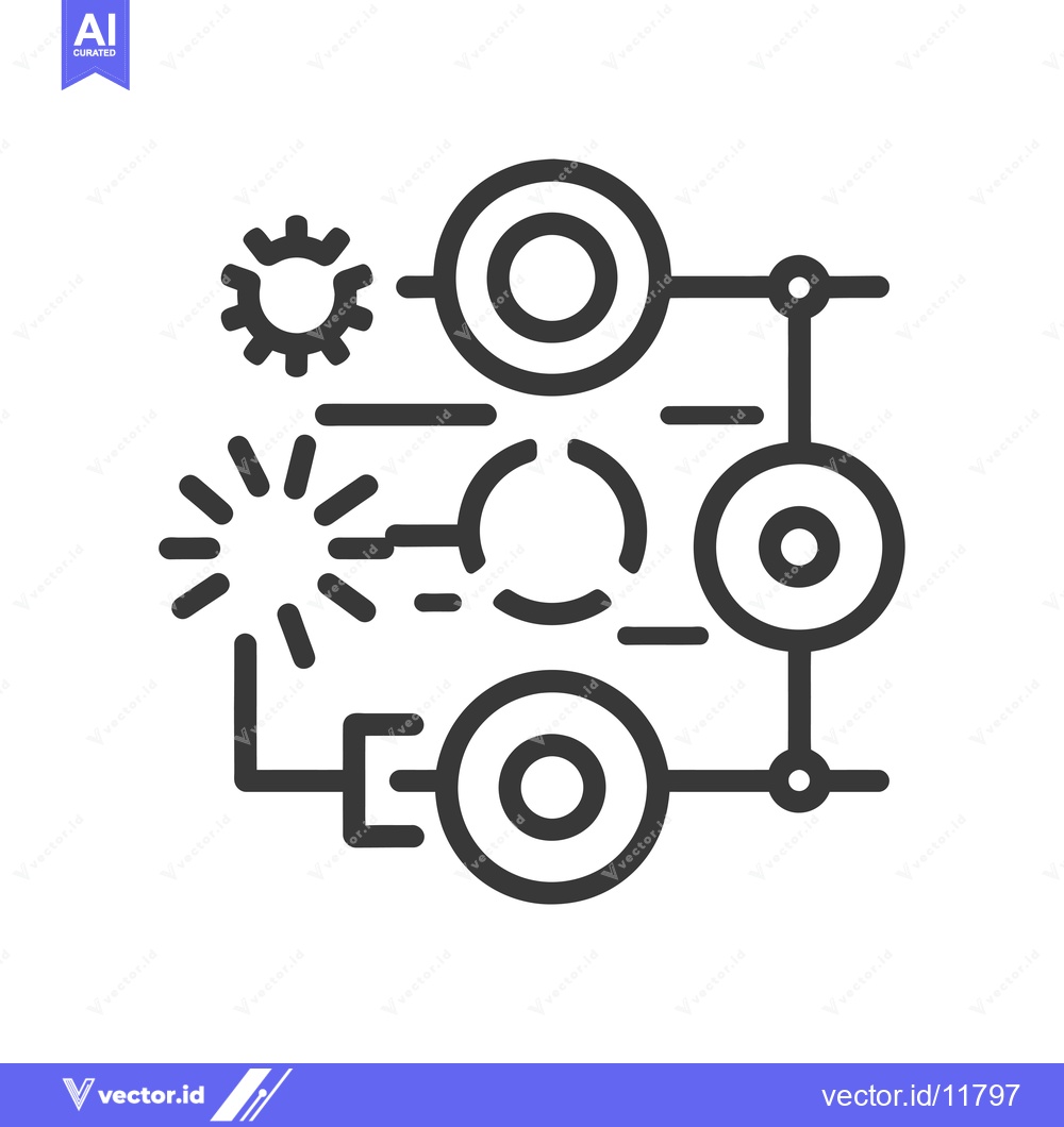 Premium Vector of Abstract line art illustration of a network diagram with cogwheel, cir