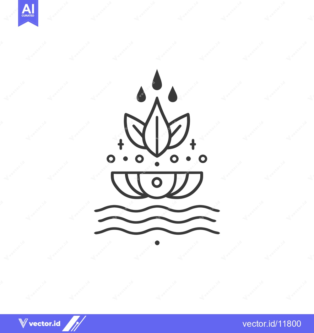 Premium Vector dari Abstract Line Art Illustration of a Plant with Water Droplets Above an