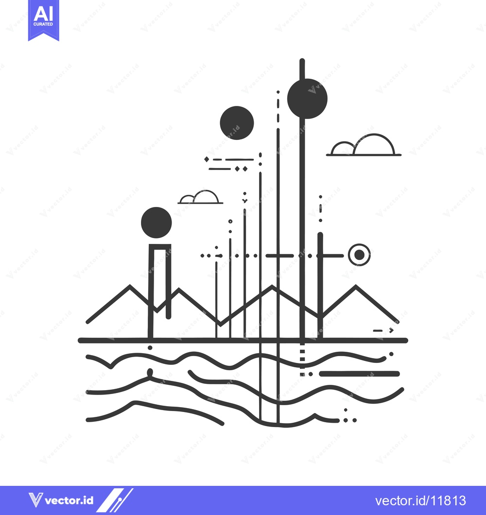 Premium Vector dari Abstract Line Art Illustration of Mountains, Sky, and Water