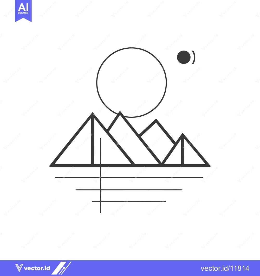 Premium Vector dari Abstract Line Art Illustration of Mountains, Sun, and Moon