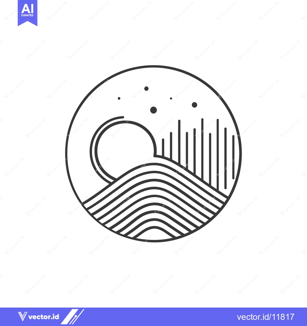 Premium Vector dari Abstract Line Art Illustration of Sun, Hills and Sky