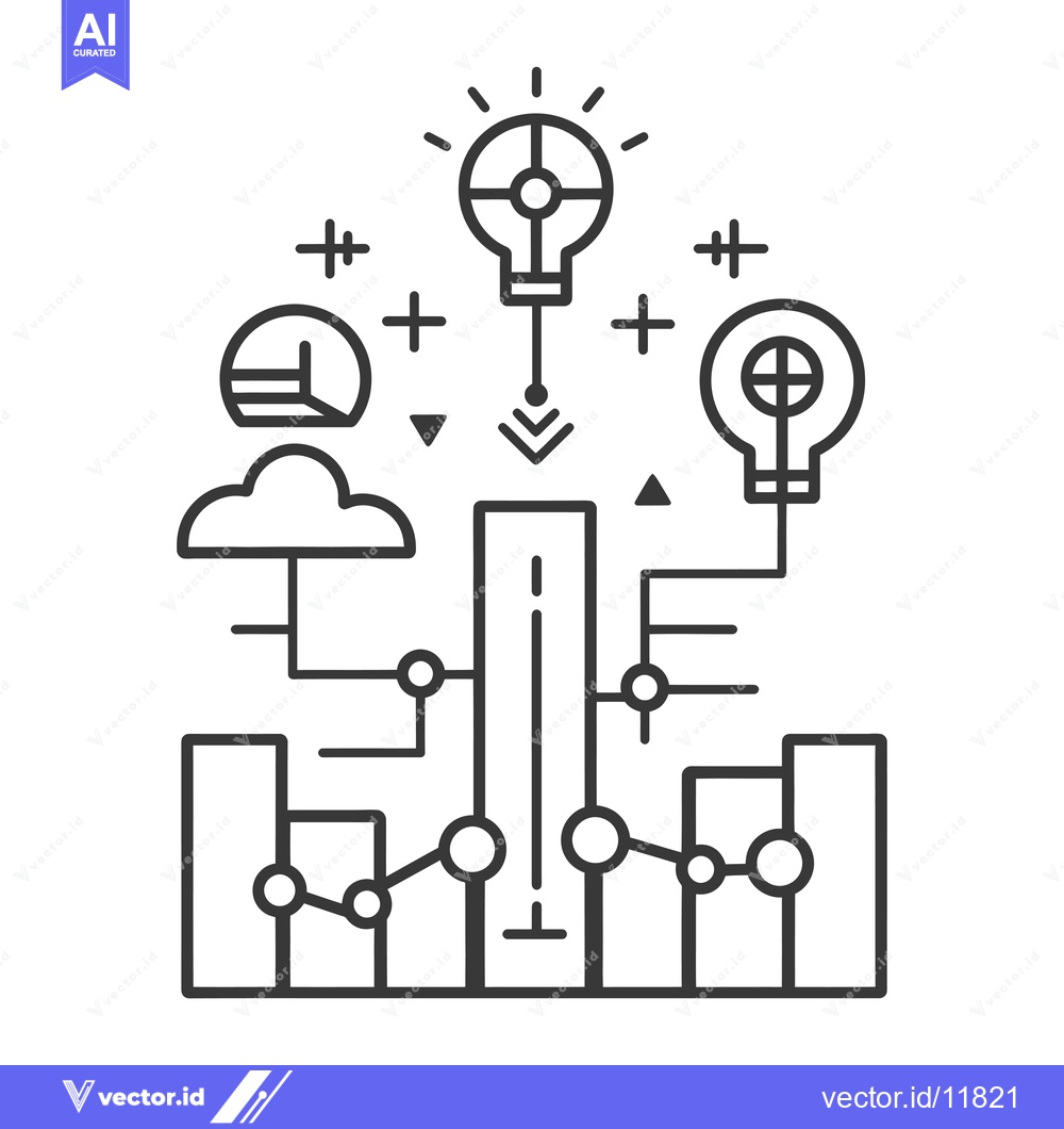 Premium Vector dari Abstract Line Art Illustration with Light Bulbs and Data Visualization