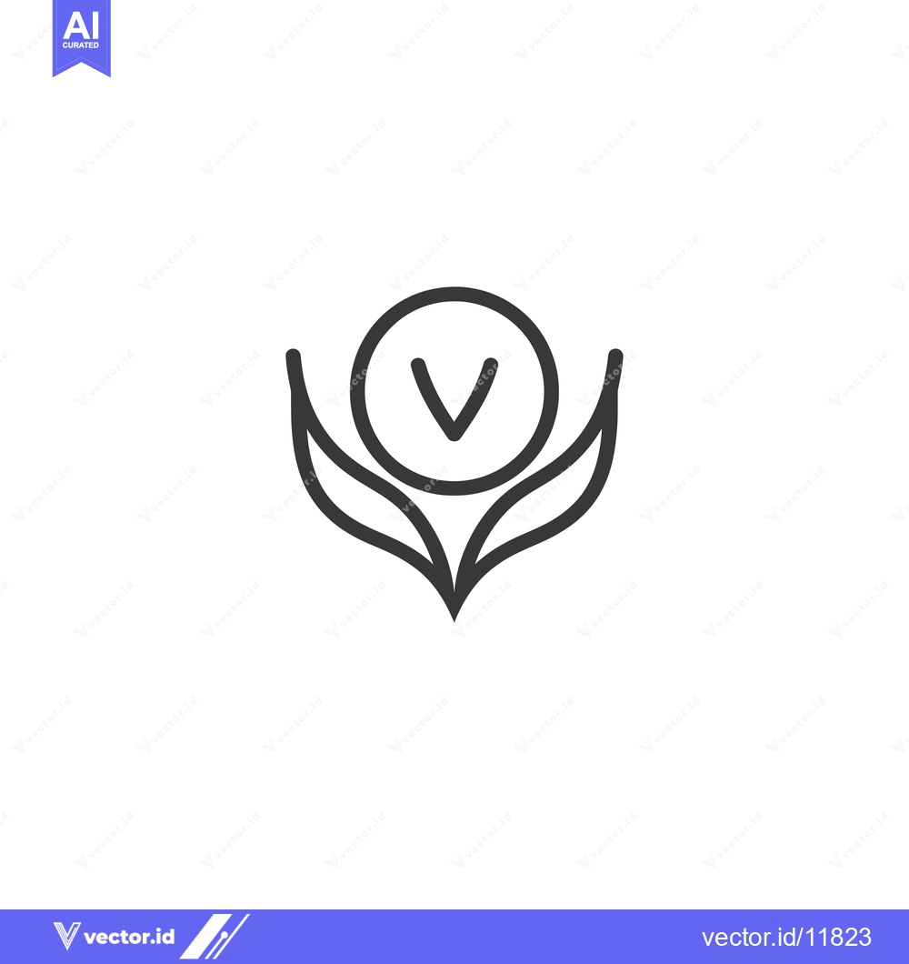 Premium Vector of Abstract line art logo with a circle and a letter v inside.