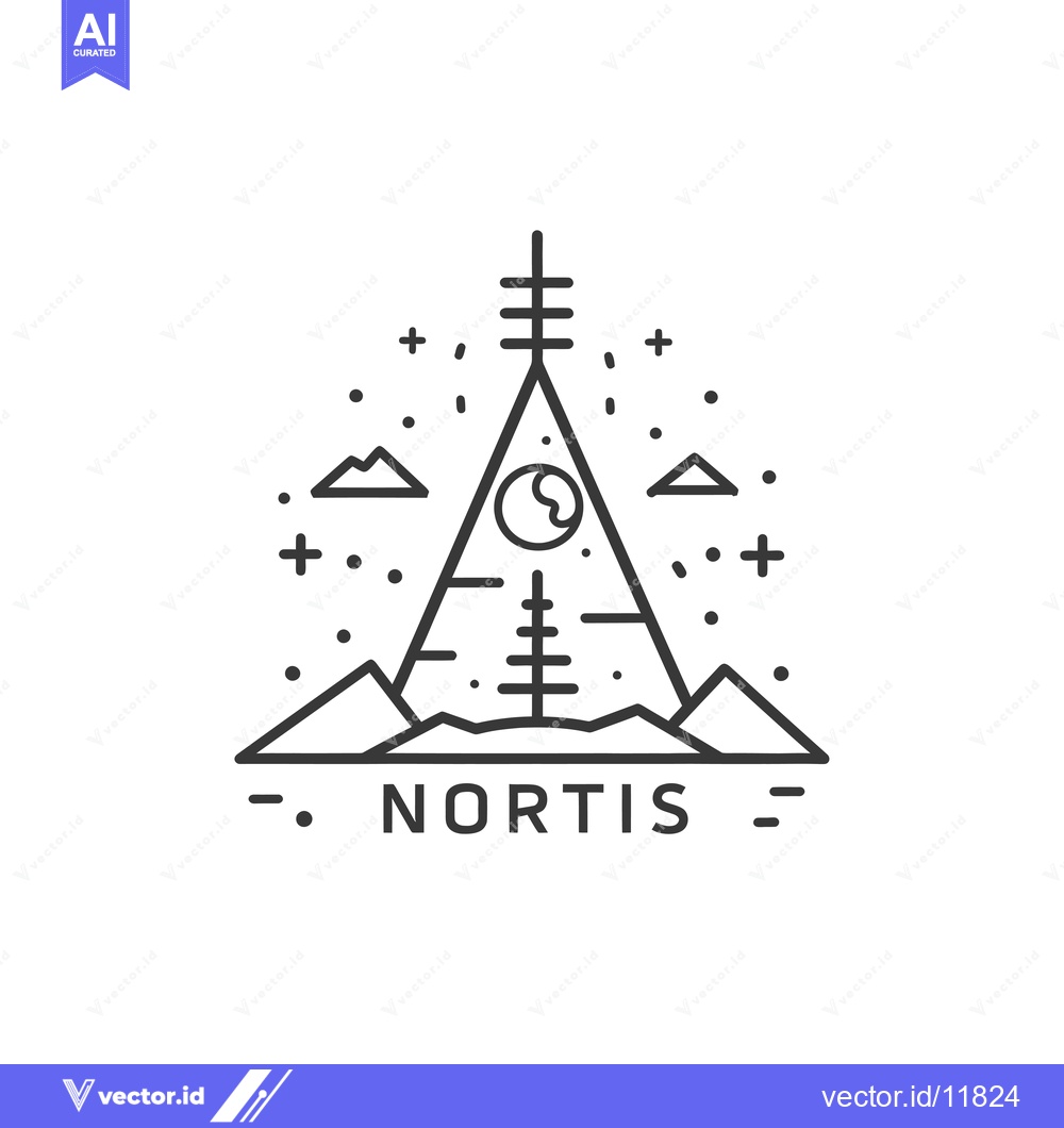 Premium Vector of Abstract Line Art Mountain Landscape with Moon and Stars