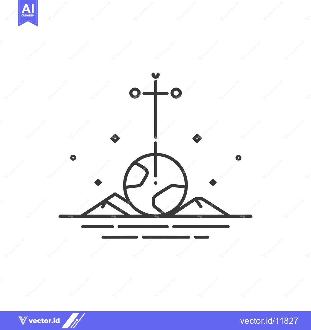 Premium Vector dari Abstract Line Art of a Globe with a Cross and Mountains