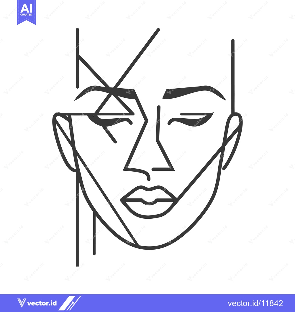 Premium Vector of Abstract Line Art Portrait of a Woman with Closed Eyes