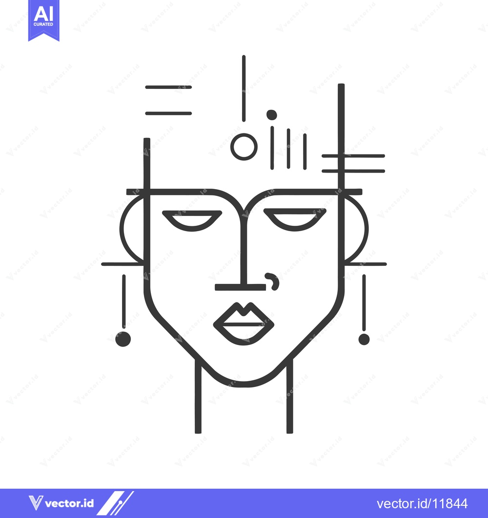 Premium Vector dari Abstract Line Art Portrait of a Woman with Geometric Elements