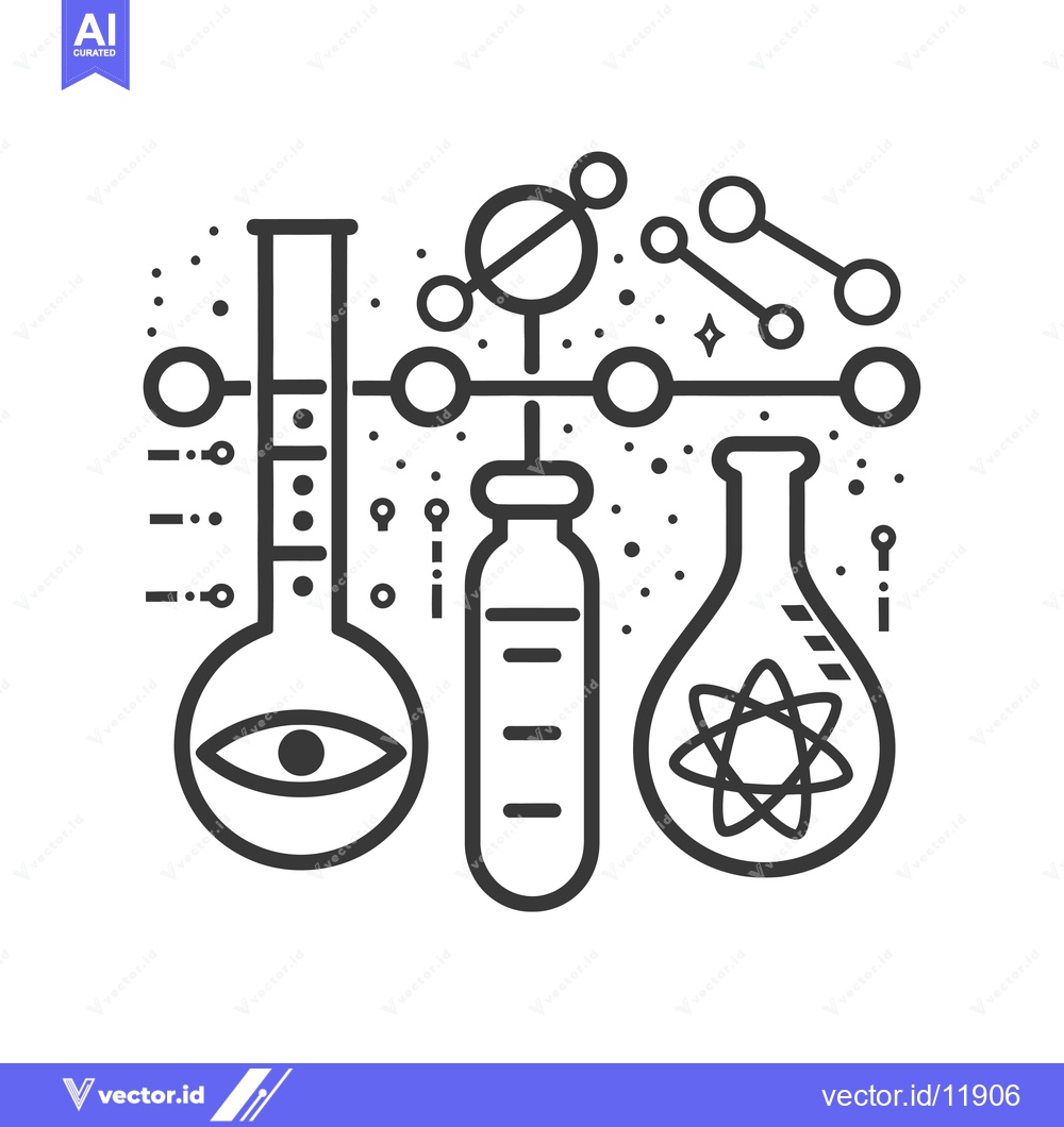 Premium Vector of Abstract Science Illustration with Eye, Atom, and Beaker