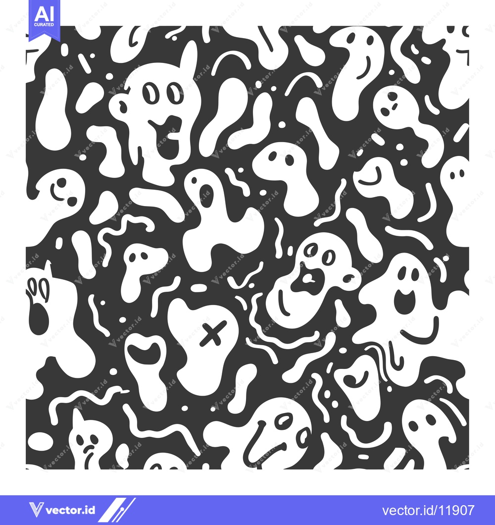 Premium Vector dari Abstract Seamless Pattern With White Ghosts On A Black Background