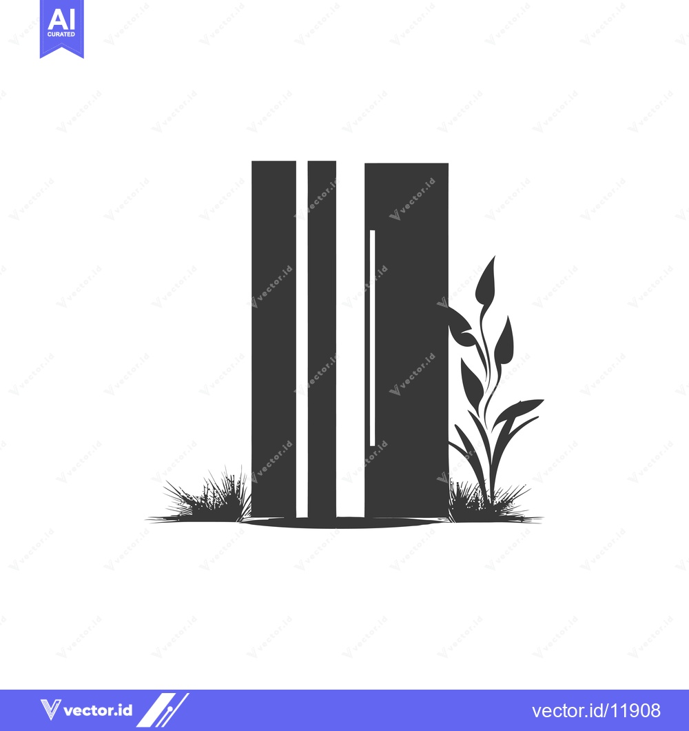 Premium Vector of Abstract Silhouette of a Gate with Grass and Plants