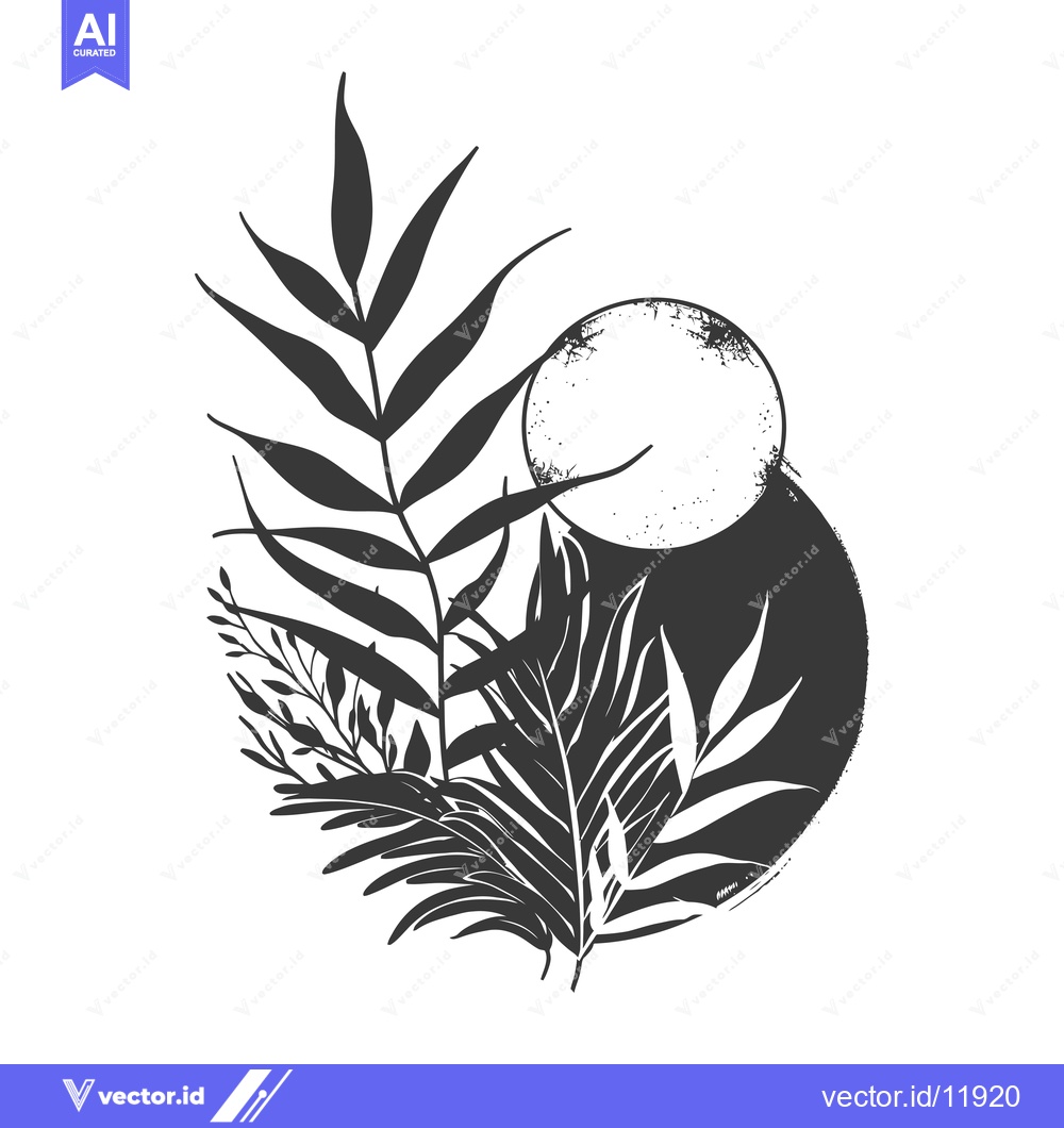 Premium Vector dari Abstract Silhouette of Tropical Leaves and a Circle
