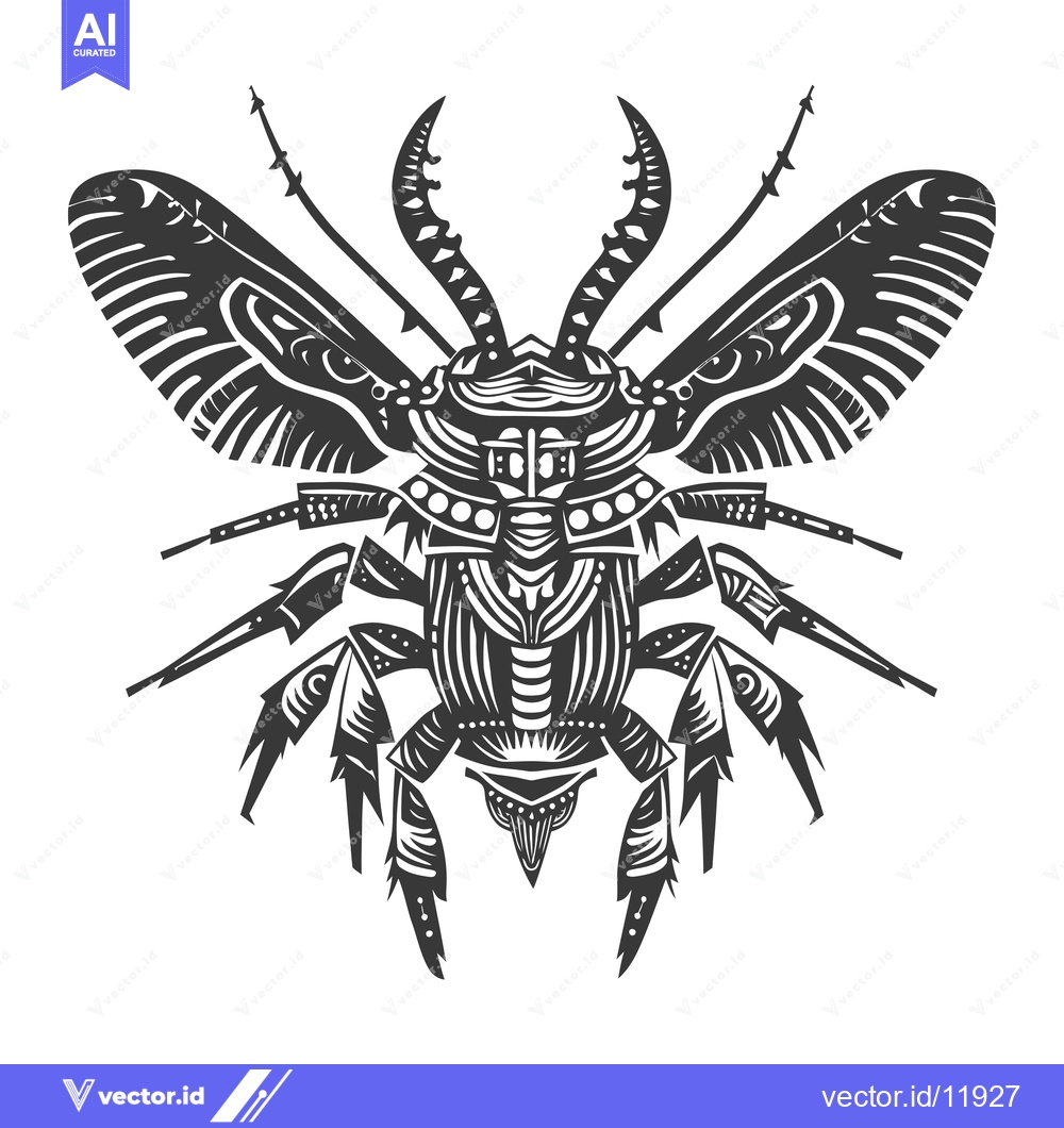 Premium Vector of Abstract Stylized Black and White Illustration of a Beetle with Spread