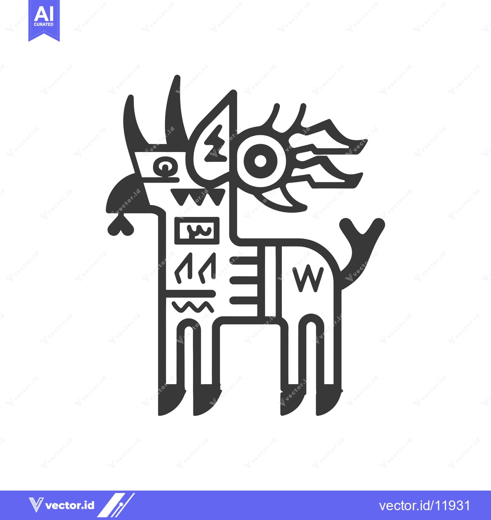 Premium Vector dari Abstract stylized creature with horns, a large eye, and tribal marking