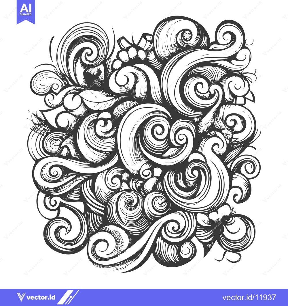 Premium Vector of Abstract Swirling Black and White Pattern with Detailed Lines and Shap