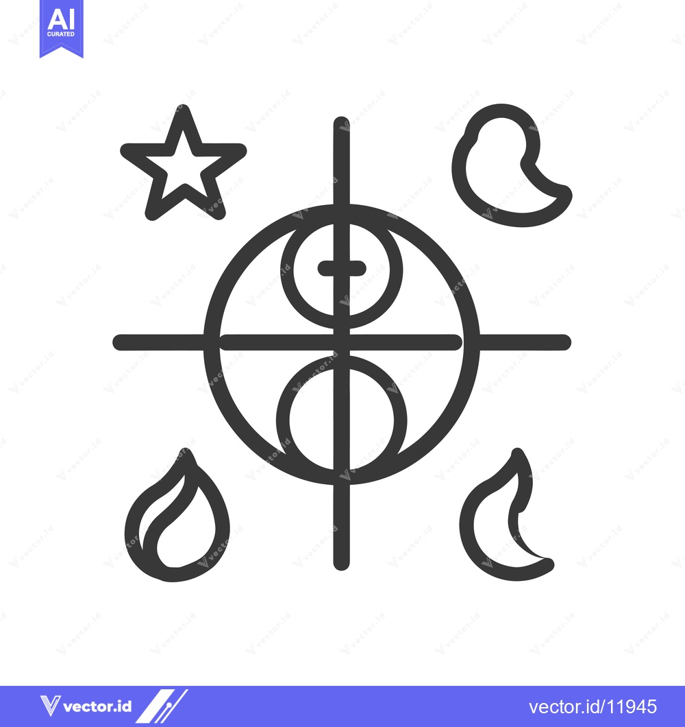 Premium Vector dari Abstract Symbol with a Circle, Cross, Star, and Flames