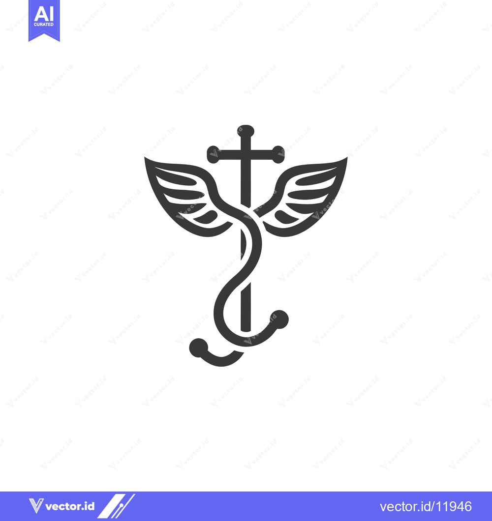Premium Vector of Abstract Symbol with a Cross, Wings, and an Anchor